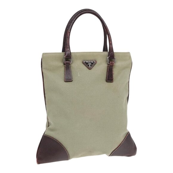 PRADA Hand Bag Canvas Khaki Silver Auth - Picture 10 of 16